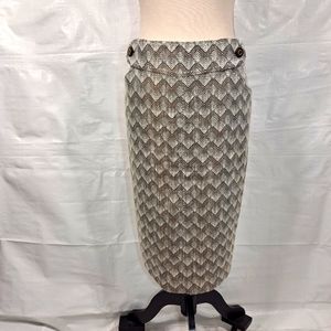 Tory Burch Brown And White Chevron Pencil Skirt